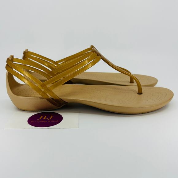 Crocs Women's Isabella T-Strap Slip On Comfort Sandals Bronze 202467 Size 7 - Picture 1 of 11